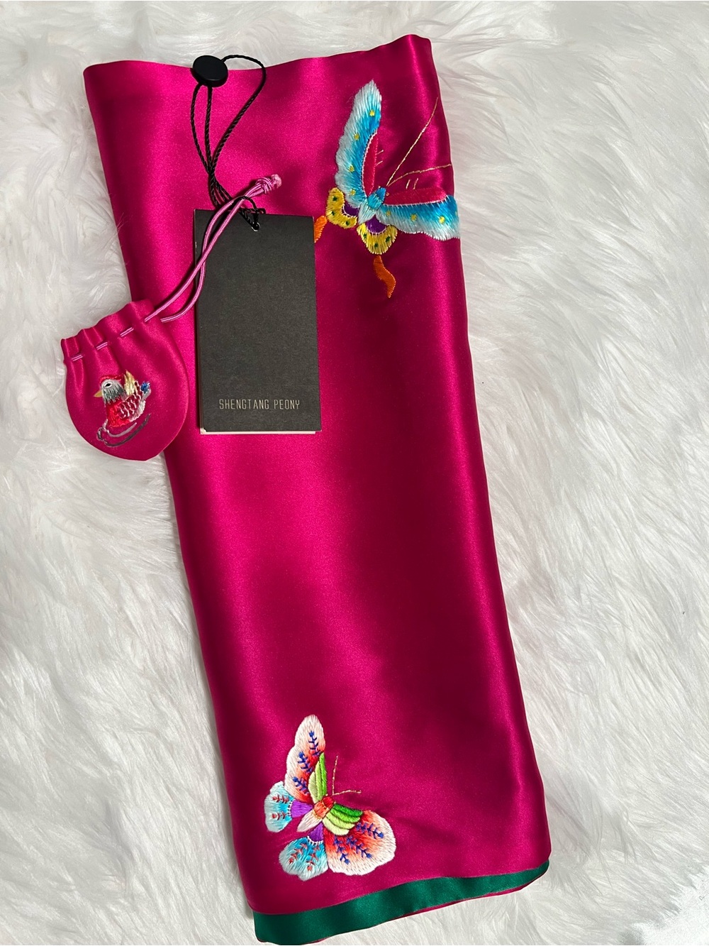 Authentic SHENG TANG PEONY 100% Silk Embroidered Long Scarf / Shawl